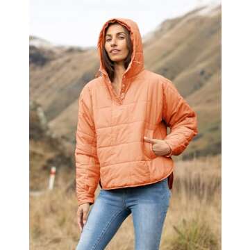 QIBABU Womens Oversized Hooded Puffer Jacket Lightweight Pullover Hoodies Quilted Dolman Long Sleeve Warm Winter Coat(1873-LightBrown-M-QB)