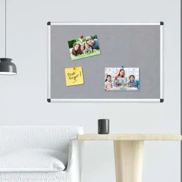 VIZ-PRO Notice Board Felt Gray, 48 X 36 Inches, Silver Aluminium Frame