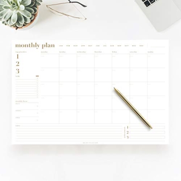 Bliss Collections Monthly Planning Pad - Stylish & Undated Desk Calendar