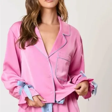 Fenghualzzniya Women Cute Christmas Pajamas 2 Piece Lounge Set Long Sleeve Shirts and Shorts Y2k Pajama Sets Sleepwear, Rosered, Small