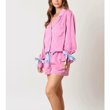 Fenghualzzniya Women Cute Christmas Pajamas 2 Piece Lounge Set Long Sleeve Shirts and Shorts Y2k Pajama Sets Sleepwear, Rosered, Small