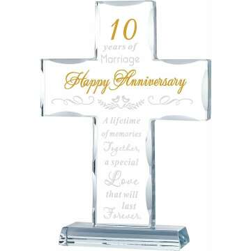 YWHL 10th Anniversary Glass Cross - Perfect Religious Gift for Couples