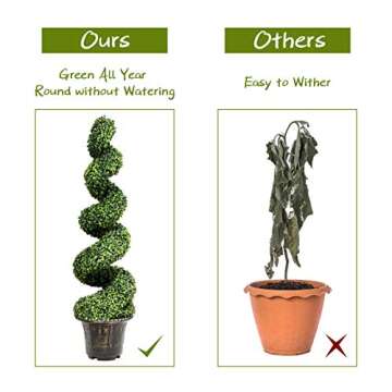 GOPLUS 4 Ft Artificial Boxwood Spiral Topiary Tree, Fake Greenery Plants, Leaves & Cement-Filled Plastic Flower Pot Decorative Trees for Porch Home Office Indoor Outdoor