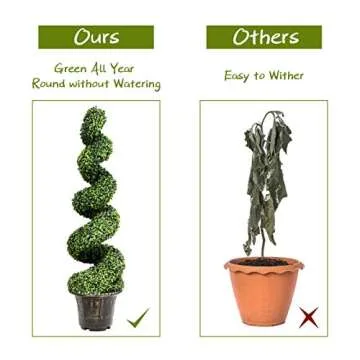 GOPLUS 4 Ft Artificial Boxwood Spiral Topiary Tree, Fake Greenery Plants, Leaves & Cement-Filled Plastic Flower Pot Decorative Trees for Porch Home Office Indoor Outdoor