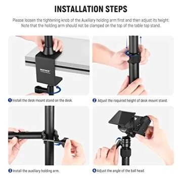 NEEWER Extendable Camera Desk Mount with Ball Head, 17"-40" Adjustable Table Light Stand with 1/4" Screw & C Clamp for DSLR Camera, Ring Light, Live Stream, Vlog, Max Load: 6.6lb/3kg, TL283 (RED)