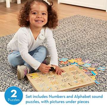 Melissa & Doug Sound Puzzles Set: Numbers and Alphabet - Wooden Peg Puzzles