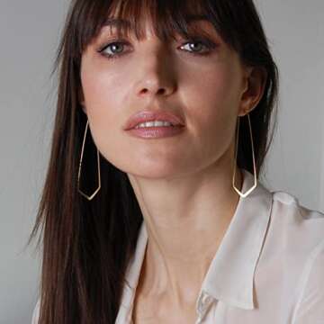 Humble Chic Geometric Chevron Threader Hoop Earrings - Hypoallergenic Lightweight Cutout Thin Wire D...