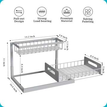REALINN Under Sink Organizer, Pull Out Cabinet Organizer 2 Tier Slide Out Sink Shelf Cabinet Storage Shelves, Storage for Kitchen Bathroom, Grey, 2 Pack