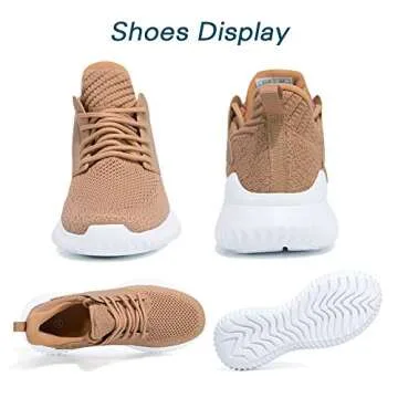 Akk Womens Tan Running Sneakers - Lightweight Walking Tennis Athletic Shoes for Gym
