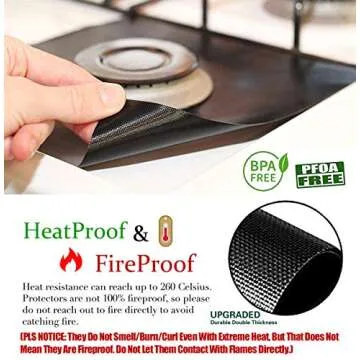 Stove Burner Covers,0.3 MM Double Thickness,8 Pack,Gas Stove Burner Liners,Non-stick Reusable Gas Range Stove Top Covers for Kitchen,Cuttable,Easy to Clean,Black,Size 10.6” x 10.6”