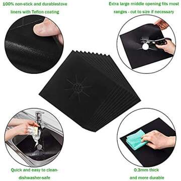 Stove Burner Covers,0.3 MM Double Thickness,8 Pack,Gas Stove Burner Liners,Non-stick Reusable Gas Range Stove Top Covers for Kitchen,Cuttable,Easy to Clean,Black,Size 10.6” x 10.6”