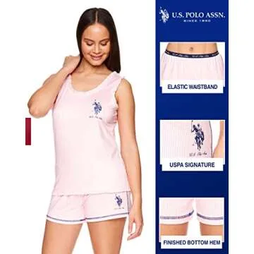 U.S. Polo Assn. Summer Pajamas for Women - USPA Logo Pajamas with Ruffled Tank Top and PJ Shorts (Coral Heather, Large)