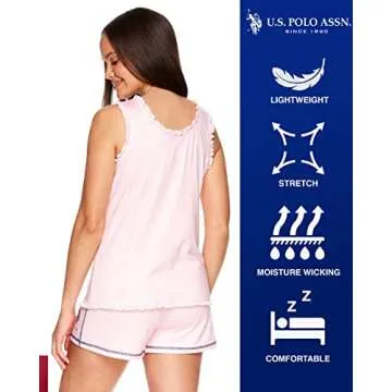 U.S. Polo Assn. Summer Pajamas for Women - USPA Logo Pajamas with Ruffled Tank Top and PJ Shorts (Coral Heather, Large)
