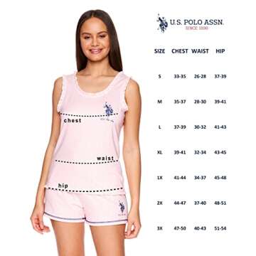 U.S. Polo Assn. Summer Pajamas for Women - USPA Logo Pajamas with Ruffled Tank Top and PJ Shorts (Coral Heather, Large)