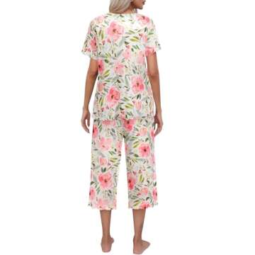 Ekouaer Women's Pajamas Set Short Sleeve Top With Capri Pants Pjs Lounge & Sleepwear SetWhite/Pink F...