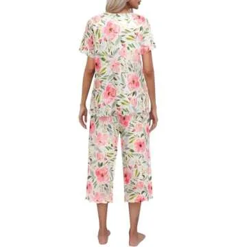 Ekouaer Women's Pajamas Set Short Sleeve Top With Capri Pants Pjs Lounge & Sleepwear SetWhite/Pink F...