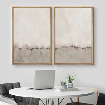 MUDECOR Framed Canvas Print Wall Art Set Watercolor Pastel Duotone Tan Landscape Abstract Shapes Ill...