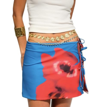 Women Floral Pencil Mini Skirt Y2k High Waist Graphic Bodycon Short Skirts Flower Aesthetic Skirts(D...