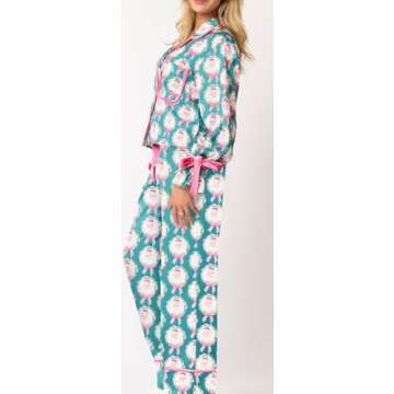 Argeousgor Christmas Pajamas for Women Bow Tie Long Sleeve Shirt Pants Satin Silk Funny Graphic 2 Piece Pjs Set Sleepwear Dark Blue