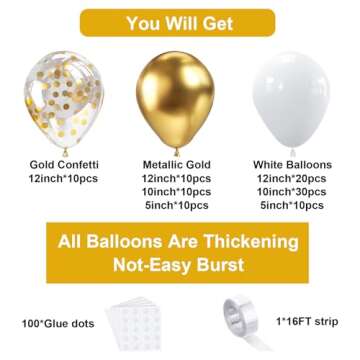 Bezente White Gold Balloons Garland Kit for Parties
