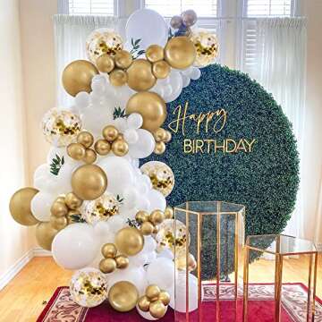 Bezente White Gold Balloons Garland Kit for Parties