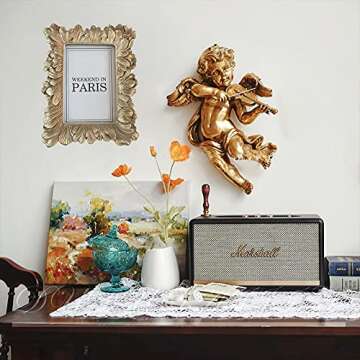 CISOO Vintage 4x6 Picture Frame Antique Photo Frame Table Top Display and Wall Hanging, Retro Home Decor, Ornate Photo Gallery Art, Pale Gold