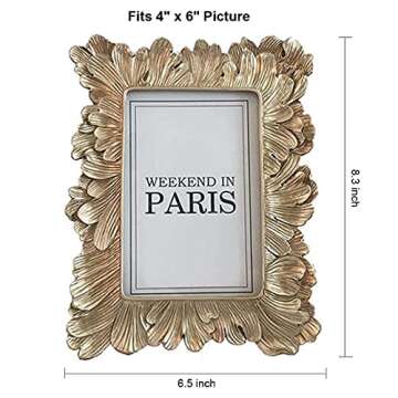 CISOO Vintage 4x6 Picture Frame Antique Photo Frame Table Top Display and Wall Hanging, Retro Home Decor, Ornate Photo Gallery Art, Pale Gold
