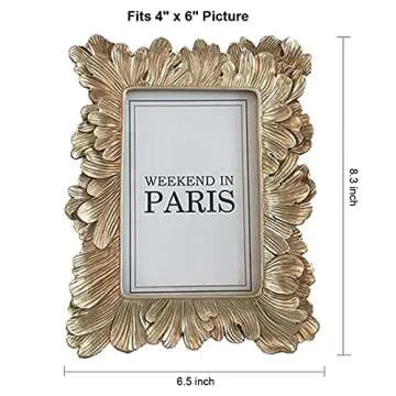 CISOO Vintage 4x6 Picture Frame Antique Photo Frame Table Top Display and Wall Hanging, Retro Home Decor, Ornate Photo Gallery Art, Pale Gold