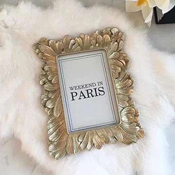 CISOO Vintage 4x6 Picture Frame Antique Photo Frame Table Top Display and Wall Hanging, Retro Home Decor, Ornate Photo Gallery Art, Pale Gold