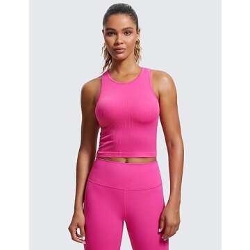CRZ YOGA Women's Seamless Ribbed High Neck Sports Bra - Hibiscus Purple