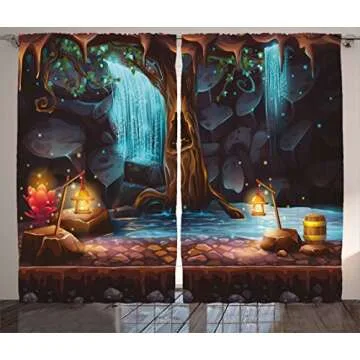 Ambesonne Enchanted Forest Curtain Panels Set - Vibrant Magic Design