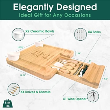 KITCHENVOY Bamboo Cheese Board Set - Gift for All Occasions
