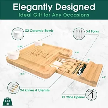 KITCHENVOY Bamboo Cheese Board Set - Gift for All Occasions