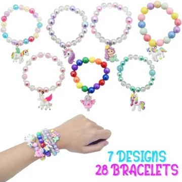 Valentines Unicorn Bracelets Set - 28 Packs for Kids