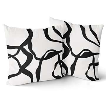 Black and White Pillow Covers 20x20 Set of 2 Modern Abstract Art Line Boho Design Throw Pillows Bohe...