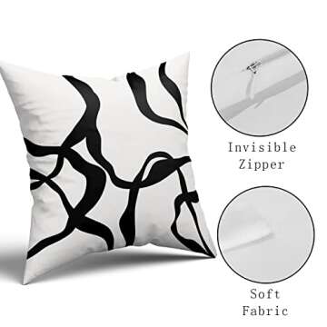 Black and White Pillow Covers 20x20 Set of 2 Modern Abstract Art Line Boho Design Throw Pillows Bohemian Decorative Pillowcase Cotton Square Cushion Case for Home Living Room Porch Sofa Couch Bed