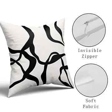 Black and White Pillow Covers 20x20 Set of 2 Modern Abstract Art Line Boho Design Throw Pillows Bohemian Decorative Pillowcase Cotton Square Cushion Case for Home Living Room Porch Sofa Couch Bed