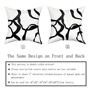 Black and White Pillow Covers 20x20 Set of 2 Modern Abstract Art Line Boho Design Throw Pillows Bohemian Decorative Pillowcase Cotton Square Cushion Case for Home Living Room Porch Sofa Couch Bed