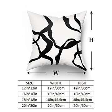 Black and White Pillow Covers 20x20 Set of 2 Modern Abstract Art Line Boho Design Throw Pillows Bohemian Decorative Pillowcase Cotton Square Cushion Case for Home Living Room Porch Sofa Couch Bed