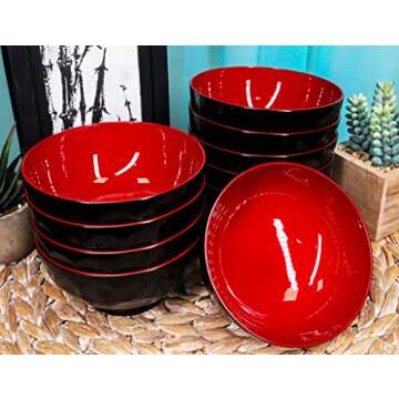 Ebros Gift Made In Japan Traditional Small Black Red Lacquer Copolymer Plastic Bowl For Rice Salad M...