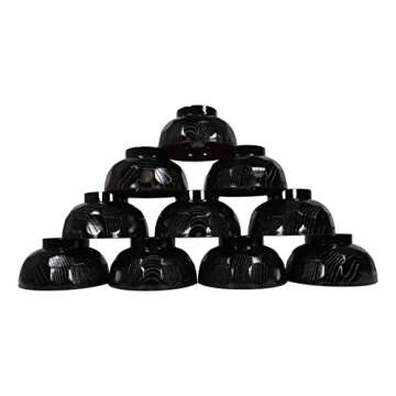 Ebros Gift Made In Japan Traditional Small Black Red Lacquer Copolymer Plastic Bowl For Rice Salad Miso Soup 4.5" Dia 6oz Japanese Restaurant Supply Bowls Home Kitchen (Dotted Ridged Pattern, 6)