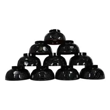 Ebros Gift Made In Japan Traditional Small Black Red Lacquer Copolymer Plastic Bowl For Rice Salad Miso Soup 4.5" Dia 6oz Japanese Restaurant Supply Bowls Home Kitchen (Dotted Ridged Pattern, 6)