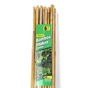 Jollybower 20pcs 5/8" D Thicker Heavy Duty Bamboo Stakes, 6FT Plant Stakes, Natural Garden Stakes for Tomato, Bean, Flowers,Trees Potted and Climbing Plant Support