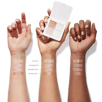 RMS Beauty Luminizer X Quad Highlighter - Creamy Light-Reflective Organic 4 Shade Face Makeup Palette for Dewy, Glowing & Nourished Skin - Luminizer X, Luminizer Nude, Champagne Rosé & Champagne Fizz