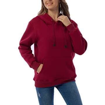 Haellun Womens Casual Winter Warm Fleece Sherpa Lined Pullover Hooded Sweatshirt (Red, Medium)