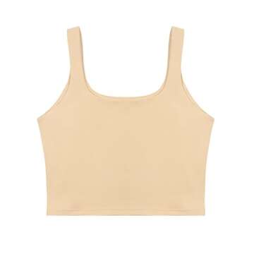 REORIA Women's Summer Sexy Basic Sleeveless Square Neck Fitted Seamless Yoga Cropped Tank Cute Crop Tops Nude Medium