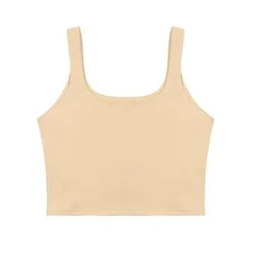 REORIA Women's Summer Sexy Basic Sleeveless Square Neck Fitted Seamless Yoga Cropped Tank Cute Crop Tops Nude Medium