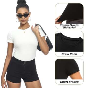 TVKSOM 3 Pack Basic Shirts for Women Short Sleeve Crew Neck Stretchy Fitted Tees Y2k Going Out Tops 2025
