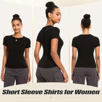 TVKSOM 3 Pack Basic Shirts for Women Short Sleeve Crew Neck Stretchy Fitted Tees Y2k Going Out Tops 2025