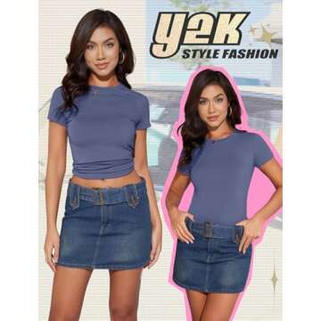 TVKSOM 3 Pack Basic Shirts for Women Short Sleeve Crew Neck Stretchy Fitted Tees Y2k Going Out Tops 2025